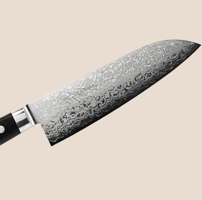 YEBISU YAIBA "NAMI" Damascus Santoku Knife 165mm (6.5") - VG-10 17-Layer Stainless Steel with Premium Paulownia Wooden Gift Box