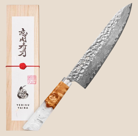 YEBISU YAIBA "TSUKI" Damascus Santoku Knife 170mm (6.7") | VG-10 67-Layer Stainless Steel with Premium Wooden Gift Box & Mizuhiki