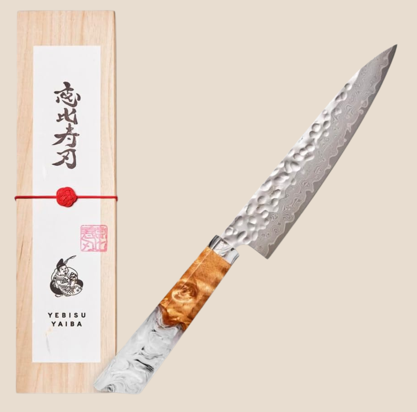 YEBISU YAIBA "TSUKI" Damascus Petty Knife 130mm (5.1") | VG-10 67-Layer Stainless Steel with Premium Wooden Gift Box & Mizuhiki