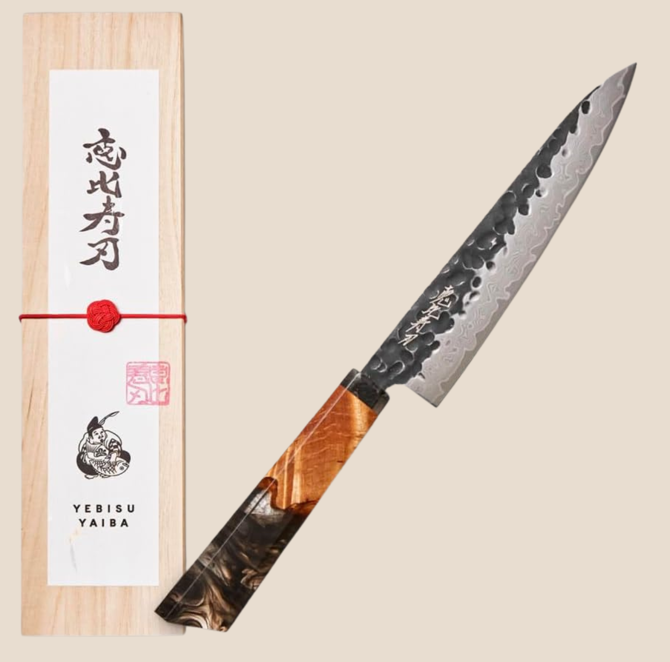 YEBISU YAIBA "TSUKI" Damascus Petty Knife 130mm (5.1") | VG-10 67-Layer Stainless Steel with Premium Wooden Gift Box & Mizuhiki
