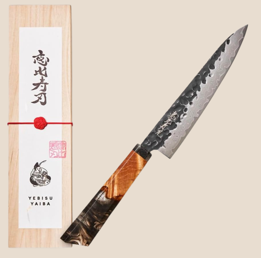 YEBISU YAIBA "TSUKI" Damascus Petty Knife 130mm (5.1") | VG-10 67-Layer Stainless Steel with Premium Wooden Gift Box & Mizuhiki